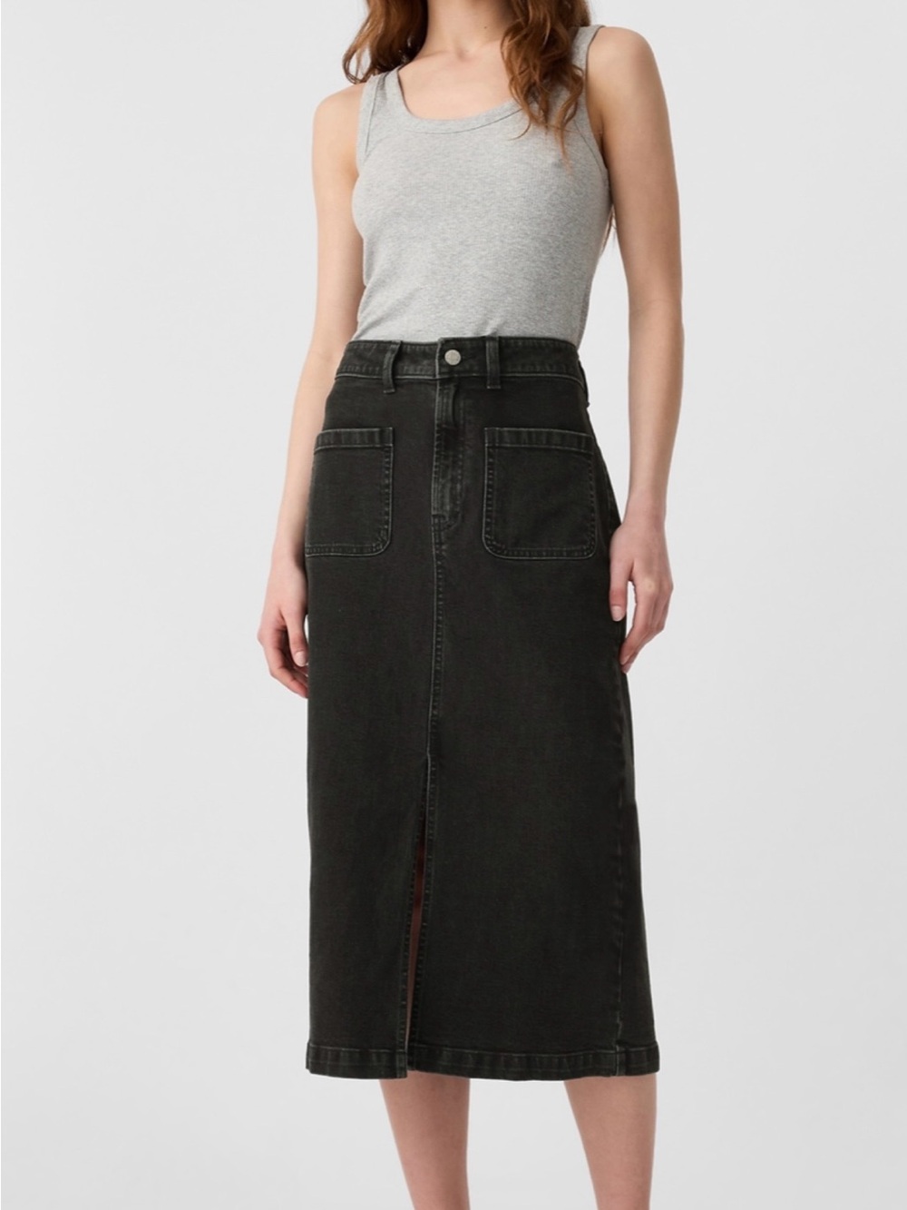 GAP Black Midi Denim Skirt with Front Patch Pockets
